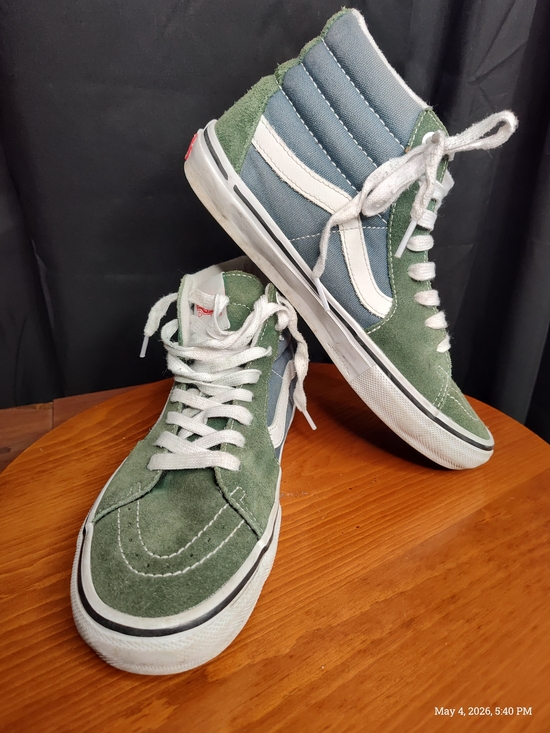 Vans Other - Vans Off The Wall E boarding High Top Skate Sneakers Blue Green W/ White Stripe